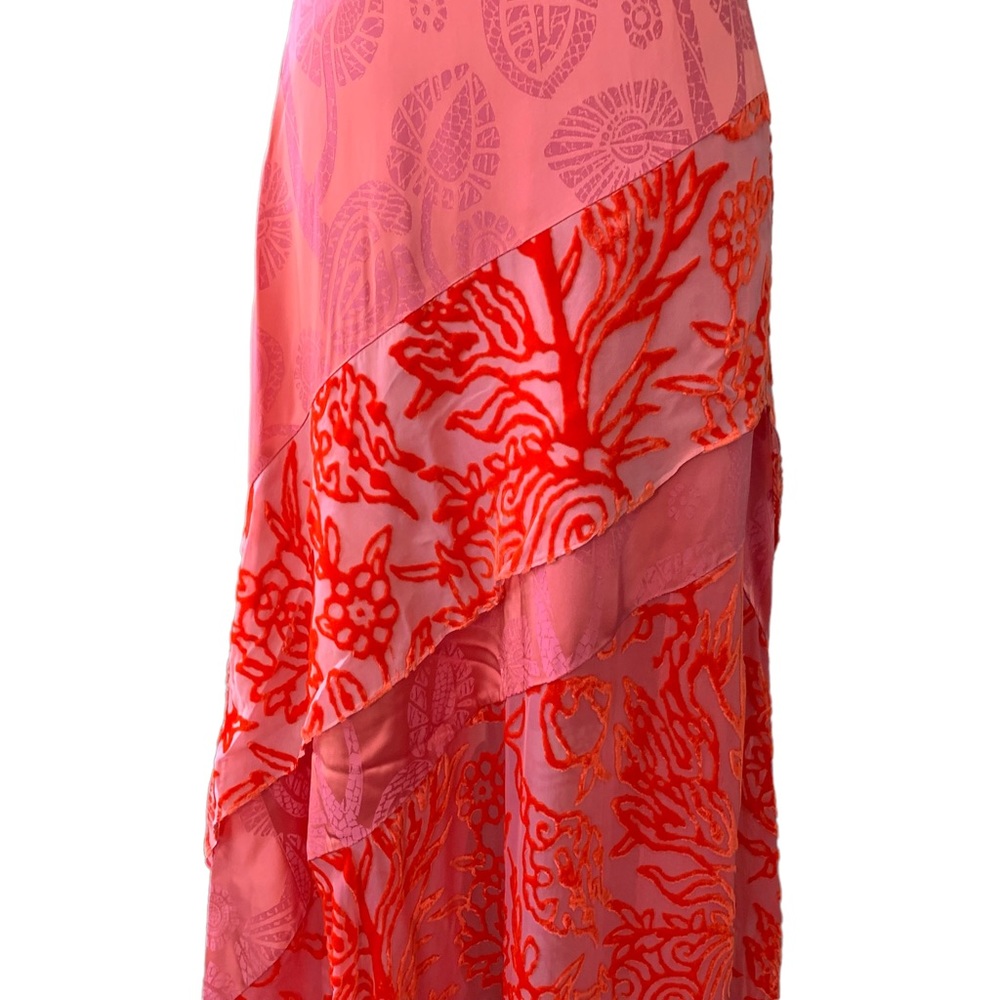 PETER PILOTTO LONG DEVORE SILK VELVET ASYMMETRIC TIER EVENING MAXI SKIRT - Picture 5 of 16